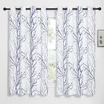 NICETOWN White Blackout Curtains 72 Inches Long - Window Curtain 2 Panels Set, Thermal Insulated Living Room Curtains with Navy Blue/Grey Tree Branches Printed