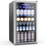 Joy Pebble 3.2 Cu.Ft Beverage Refrigerator Cooler,120 Can Beverage Fridge with Adjustable Shelves, Mini Fridge with Stainless Steel Glass Door for Soda Wine, Beverage Cooler for Bedroom Office Home