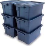 Rubbermaid Roughneck Tote 3 Gal, 6 Pack, Made in USA, Dark Indigo Metallic, Rugged Plastic Stackable Storage Bins with Lids and Handles