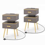 Multigot 1/2 PCS LED Bedside Table, Smart Sofa Side Table with Charging Station, 2 Drawers, Storage Shelf, Adjustable Light & Remote Control, Wooden Nightstand End Table for Bedroom Living Room (2)