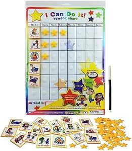 Fun Behavior Reward Chart for Kids – I Can Do It! Chore Chart for Kids with 3D Stars & Tiles – Good-Behavior Chart for Kids at Home or School for Focus, Responsibility, & More by Kenson Kids, 66 Pcs.