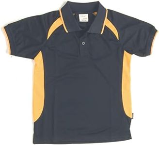 DNC Workwear Kids Air Flow Contrast Raglan Mesh Polo Shirts, Navy/Gold, Size 14