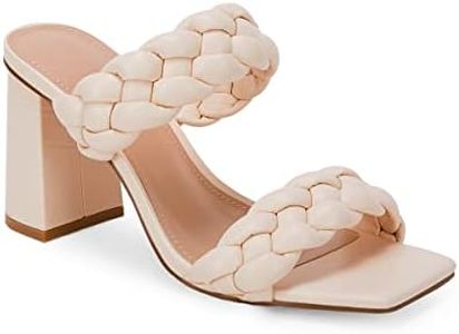 Syktkmx Womens Sandal, Braided Heeled Backless Square Open Toe Block Strappy Slip On Slide Shoes, Wide Widths