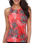 Holipick High Neck Tankini Top Bathing Suit Tops for Women Tummy Control Tank Tops Swimsuits, Red/Black/White, Large