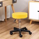 Bhumika Overseas PU Leather Round Rolling Stool Adjustable Height Swivel Lab Shop Stool Drawing Work SPA Medical Salon Stools with Wheels Office Chair Yellow Color