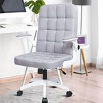 BASETBL Grey Office Chair Small Study Chair with Flip-up Arm, Ergonomic Pressure-relief Zone Design, Skin-friendly Breathable Fabric, Tilt Recline Comfy Desk Chair for Home Computer Adult Women Teen