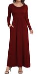 HAOMEILI Women's Long Sleeve Loose Plain Long Maxi Casual Dresses with Pockets M Wine Red