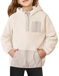 Arshiner Girls Fleece Pullover Hooded Sweatshirt Colorblock Sherpa Hoodie for Teen Girl Fall Winter Button Jacket Coat with Pockets Girls Sweatshirts Size 10-12 White Christmas Sweatshirt