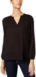 NYDJ Womens PS1F0537 Petite Size 3/4 Sleeve Pintuck Blouse 3/4_Sleeve Blouse - Black - Large/Petite