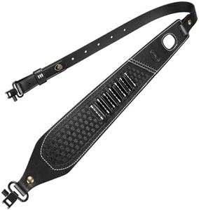 CVLIFE Leather Rifle Sling Two Point Sling Leather Gun Sling with Ammo Holder Adjustable Gun Strap Traditional Sling with Swivels Black