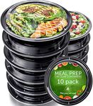 PrepNaturals Reusable Plastic Containers with Lids, 10 Pack, Black, Meal Prep Bowls, Lunch Containers, BPA, PVC and Phthalate Free, Microwave and Freezer Safe