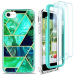 Jeylly iPhone SE 2020 / iPhone 6 / iPhone 7 / iPhone 8 Case, with [2 Pack Tempered Glass Screen Protector], Full-Body Protective Hybrid Marble Stylish Women Case for iPhone SE 2020/6/7/8, Jade Green