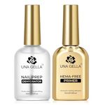 UNA GELLA Nail Prep Dehydrator & Primer Set – Professional Non-Acid Nail Primer for Acrylic, Gel Polish, Dip Powder, Prevents Lifting, Long-Lasting Manicure up to 30 Days, 0.5oz Salon & DIY Kit
