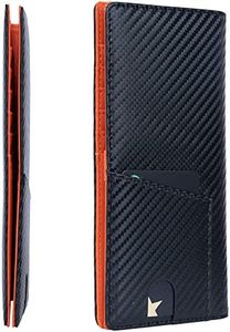 Alldaily Bifold Long Slim Wallets for men, Leather RFID Blocking Credit Card Holder with ID Window, Black and Orange