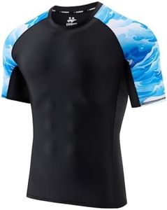 USKOY Men's Rash Guard T-Shirts UPF 50+ Baselayer Short Sleeve Skins Compression Performance Fit Tee 01Waves XL