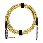 Amazon Basics 1/4 inches/6.35 mm Noiseless Connector, Tweed Braided Cloth Jacket Straight to Right-Angle Instrument Auxiliary Cable for Electric Guitar, Bass, Keyboards, 10 ft/3 m, Yellow & Brown