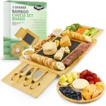 Charcuterie Board Gift Set, Expandable Bamboo Cheese Board with Stainless Steel Serving Utensils, Ceramic Bowls, Appetizer and Serving Trays, Utensil Trays - Housewarming 2 Drawers