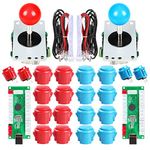 EG STARTS 2 Player USB Controller To PC Game 2x 5Pin Stick + 4x 24mm Push Button + 16x 30mm Buttons For Arcade Games DIY Cabinet Kits Parts Mame SNK KOF Raspberry Pi Retropie Projects & Red/Blue