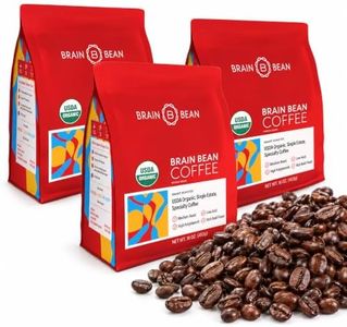 Brain Bean Organic Coffee – Smooth Taste & Rich Medium Roast – High Antioxidant & USDA certified organic for Cognitive Support, Mood Enhancement & Toxin Removal - Whole Bean Coffee – 16 oz (3-Pack)