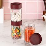 CELLO Modustack Glassy Storage Jar | Glass Jar with Lid | Air Tight Steel Lid and Stackable | For Storage of Food, Pulses, Spice, Cereals, Cookies, Dry Food | Set of 3 | 750ml, Maroon