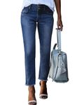 SIDEFEEL Women's High Waisted Jeans Strechy Raw Hem Straight Leg Denim Pants with Pockets