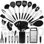 40PCs Silicone Cooking Utensils Set 446℉ Heat Resistance, RFAQK BPA Free Kitchen Utensils Set for Nonstick Cookware, Gadgets Includes Can Opener, Potato Smasher,Peeler,Tongs,Spatula Set,Pizza Cutter