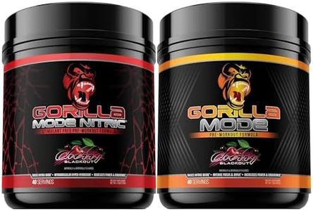 Gorilla Mode Pre Workout & Gorilla Mode Nitric Upgraded Stimulant - Best Tasting & Most Effective Stimulant Free Pre-Workout | Massive Pump | Laser Focus Energy Power (Cherry Blackout)
