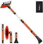 YeewayVeh 42" Snow Brush and Ice Scraper for Car Windshield, 270° Pivoting Brush Head with Squeegee, Comfort Foam Grip, 3 IN 1 Extendable Snow Scraper and Brush for Car Trucks SUV, Orange