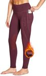 FitsT4 Sports Women's Fleece Lined Riding Breeches Winter Equestrian Pants Knee Patch Horseback Riding Tights Cell Pocket Burgundy XL