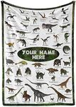 Personalized Dinosaur Blanket for Kids, Ships Next Day - Dino Throw Blanket for Boys and Girls, Toddler Bed, Room & Bedroom Decor - Educational Blankets for Children - USA Based (Fleece - 50x60)