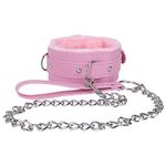 Plush Leather Collars Choker, Cosplay Couple Jewelry with Chain Detachable Leash Rope for Women Men (pink)