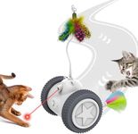 Potaroma Cat Laser Toys Interactive 3in1, Rechargeable, Automatic Moving Wheels, 2 Feathers, Indoor Kitten Exercise Kicker Toys, Assorted Colors Feathers for All Breeds