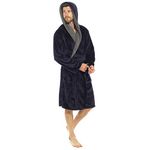 Style It Up Mens Luxury Dressing Gown Long Sleeve Hooded Lounge Bathrobe Warm Snuggle Fleece (Navy, 3XL)