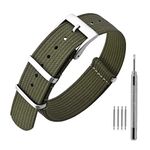 ANNEFIT Nylon Watch Band 20mm, One-Piece Waterproof Military Watch Straps with Silver Buckle (Army Green)