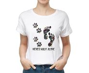 ZapCap Mart Never Walk Alone 100% Cotton Round Neck Graphic Printed T Shirt for Men Women,Dog lovert Shirt, Dog Pattern t Shirt, Pet Lover t Shirt White