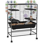 PawHut Large Hamster Cage, Rat Cage with Wheels, Tubes, Storage Shelf, Ramps, Running Wheel, Food Dish, Water Bottle, for Gerbils, Syrian Hamster - Black