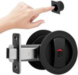 Aesytava Matte Black Pocket Door Hardware with Indicator, Heavy Duty Round Pocket Door Lock, Pocket Door Hardware Black, Solid Pocket Door Hardware for Bathroom(1 Pack)