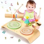 wingyz Kids Drum Set, Baby Musical Instruments Toys for Toddlers, 6 in 1 Wooden Musical Table Top Drum Kit Play Set, Educational Percussion Drum Sensory Toys Montessori Toys for Kids