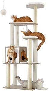Feandrea WoodyWonders Cat Tree, 65-Inch Modern Cat Tower for Indoor Cats, Multi-Level Cat Condo with 5 Scratching Posts, Perch, Washable Removable Cushions, Cat Furniture, Greige UPCT166G01