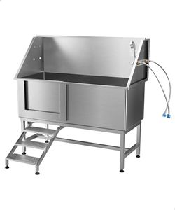 Garvee 62 Inch Professional Stainless Steel Dog Washing Station, Pet Grooming Tub for Large Medium Small Dogs with Adjustable Handheld Sprayer, Anti-Slip Step & Mat (Right Opening)
