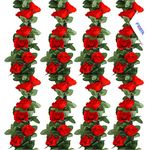 FAMI 4PCS(28.8 FT，16 Flowers) Artificial Rose Vines Fake Silk Flowers Rose Garlands Hanging Rose Ivy Plants for Wedding Home Office Arch Arrangement Decoration- Red