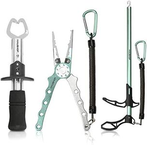 HAUSHOF 3PC Fishing Tool Kit, Stainless Steel Fish Lip Gripper, Aluminum Fishing Pliers with Sheath, Fish Hook Remover with Safety Coiled Lanyard