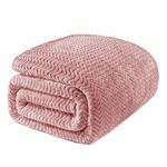 Exclusivo Mezcla Queen Size Flannel Fleece Blanket, 230x230 CM Bed Blankets, Soft Jacquard Weave Wave Pattern Velvet Plush Blanket for Bed, Dusty Pink Blanket