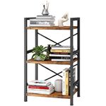 Homeiju Bookshelf, 3 Tier Industrial Bookcase, Metal Small Bookcase, Rustic Etagere Book Shelf Storage Organizer for Living Room, Bedroom, and Home Office(Rustic Brown) Patent Pending D29873033