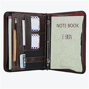 IVESIGN Padfolio Binder, Business Portfolio Folder, Zippered Padfolio 3-Ring Binder Portfolio, Faux Leather Legal Document Organizer, Professional Padfolio Folder for Interview (Dark Brown)