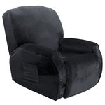 Topchances Recliner Chair Cover 1 Seater - Super Soft Velvet Stretch Recliner Chair Covers Sofa Chair Slipcover with Side Pocket for Single Seat Recliner Chair for Furniture Protector (Dark Grey)