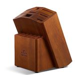 ENOKING 15 Slots Universal Knife Block, Acacia Wood Knife Block Without Knives, Knife Holder for Kitchen Counter- Wider Angled Openings for Keeping Knives Sharp