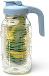 County Line Kitchen Glass Mason Jar Pitcher with Lid & Infuser - Wide Mouth, 2 Quart (64 oz) - Heavy Duty, Leak Proof - Sun & Iced Tea Dispenser, Cold Brew Coffee, Water & More - Sky Blue