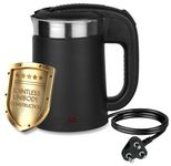 GIONEE Brings 0.5ltr Double Wall Portable Steel body small size Electric Kettle for Water/Tea/Coffee/Milk/Noodle with fast boiling powerful heating Element & Auto Shut-off 1100W (Black)