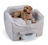 Snoozer Dog Car Seat with Storage Tray: Lookout II Car Seat for Small Dogs Under 25lbs, Size: Medium, Fabric: Palmer Dove, Pet Car Seat to Alleviate Car Sickness for Dogs, Removable Washable Cover